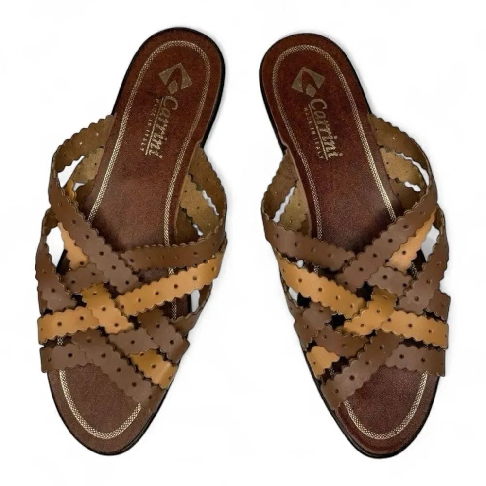 Carrini Slip On Strappy Sandal Brown And Tan Size 9